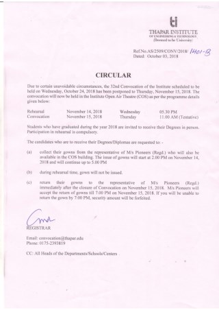 Notice for 32nd Convocation - Thapar Institute of Engineering & Technology