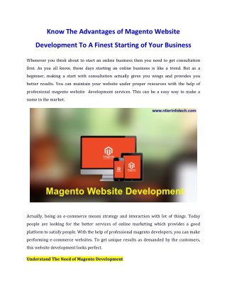 Know The Advantages of Magento Website Development To A Finest Starting of Your Business