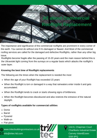 All about Commercial Rooflight Replacement - Tritec Building Contractors