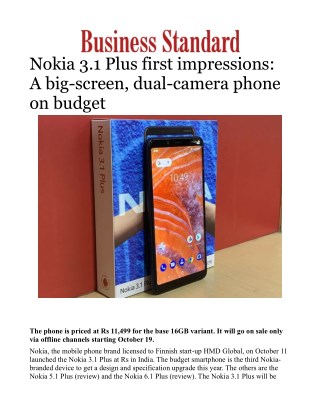 Nokia 3.1 Plus first impressions: A big-screen, dual-camera phone on budget