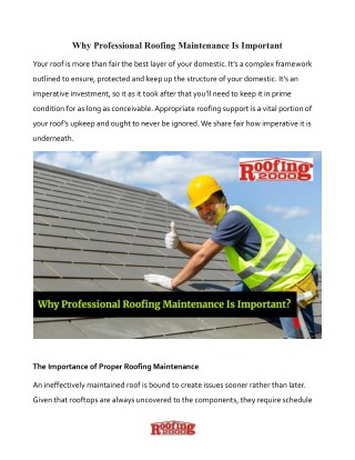 Importance of Professional Roofing Services | Roofing2000