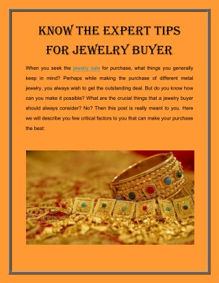 Know The Expert Tips For Jewelry Buyer