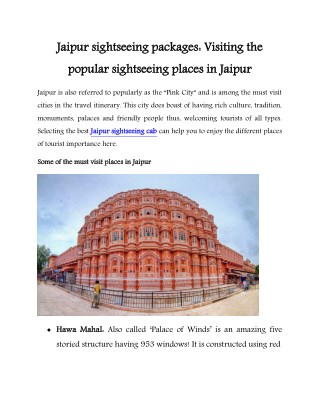 Jaipur sightseeing packages: Visiting the popular sightseeing places in Jaipur