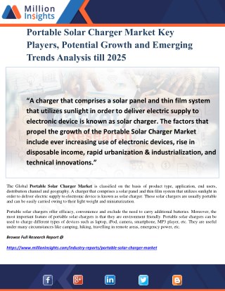 Portable Solar Charger Market Key Players, Potential Growth and Emerging Trends Analysis till 2025