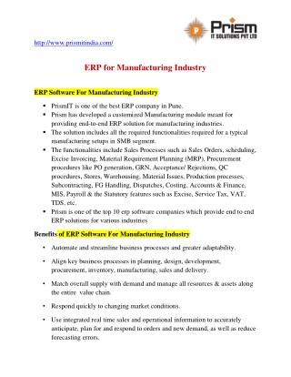 ERP Solutions|Affordabe ERP software for Manufacturing Industry|PrismIT