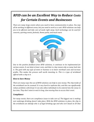 RFID can be an Excellent Way to Reduce Costs for Certain Events and Businesses