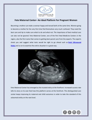 Feto Maternal Center– An Ideal Platform For Pregnant Women