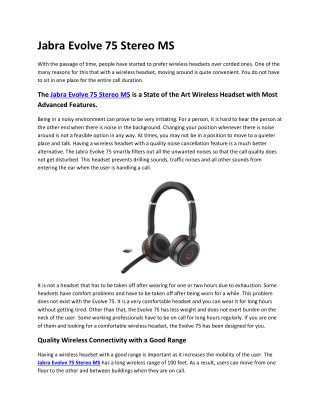 Jabra Evolve 75 Stereo MS - Wireless Headset