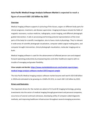Asia Pacific Medical Image Analysis Software Market is at the cusp of crossing USD 1.02 billion by 2018-2023 | Market Da