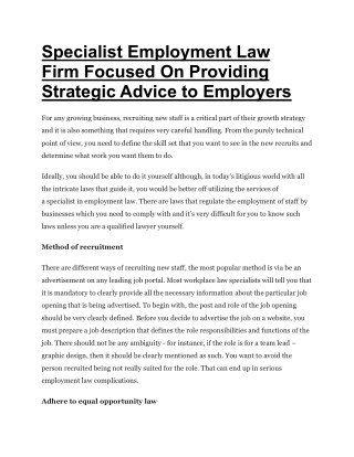 Specialist Employment Law Firm Focused On Providing Strategic Advice to Employers