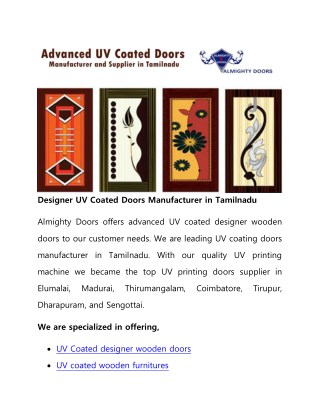 Designer UV Coated Doors Manufacturer in Tamilnadu