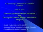 A Community s Response to Domestic Violence June 3, 2010 Domestic Violence Offender Treatment and The Virginia Certifi