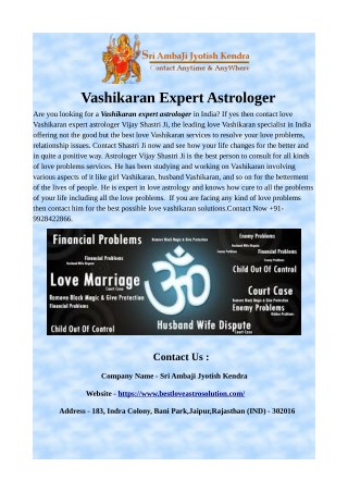 Vashikaran Expert Astrologer