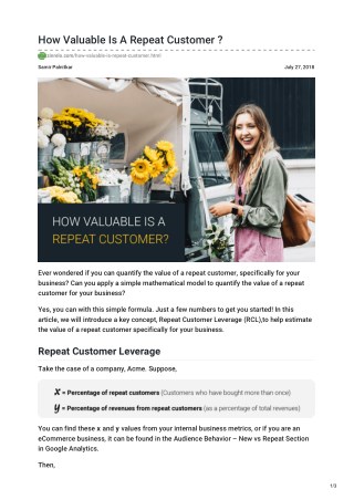 How Valuable Is A Repeat Customer ?