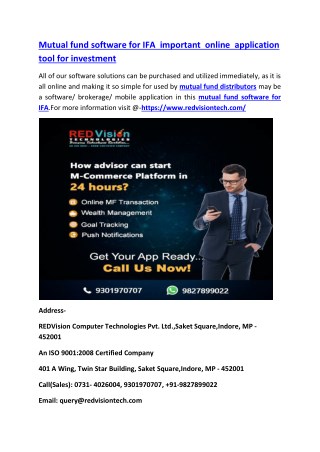 Mutual fund software for IFA important online application tool for investment