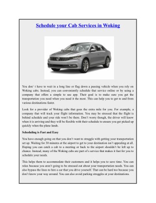 Schedule your Cab Services in Woking