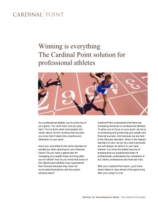 Winning is everything The Cardinal Point solution for professional athletes