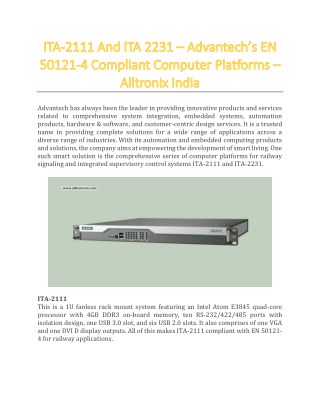 ITA-2111 And ITA 2231 – Advantech’s EN 50121-4 Compliant Computer Platforms - Alltronix