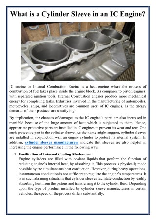 Know about Cylinder Sleeve in an IC Engine