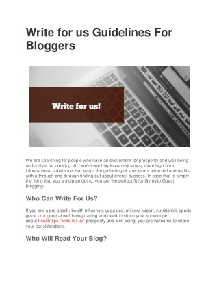 Write for us Guidelines For Bloggers