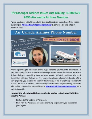 If Passenger Facing Travel Issues Call at Air Canada Airlines Number 1 800 676 2096