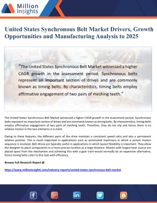 United States Synchronous Belt Market Drivers, Growth Opportunities and Manufacturing Analysis to 2025