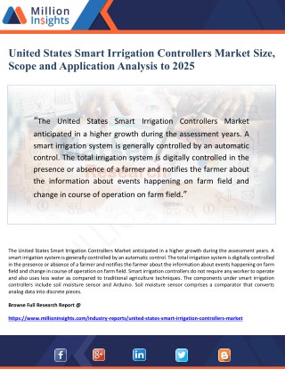 United States Smart Irrigation Controllers Market Size, Scope and Application Analysis to 2025