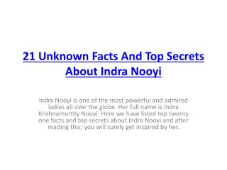 21 Unknown Facts And Top Secrets About Indra Nooyi