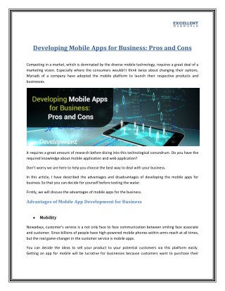 Developing mobile apps for business: Pros and Cons