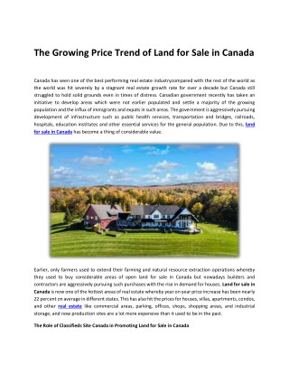 The Growing Price Trend of Land for Sale in Canada