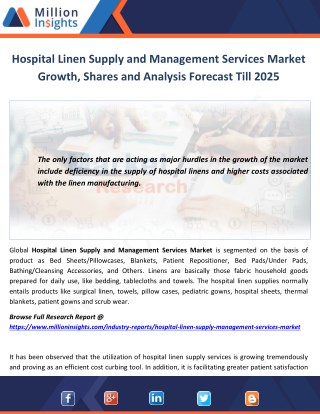 Hospital Linen Supply and Management Services Market Growth, Shares and Analysis Forecast Till 2025