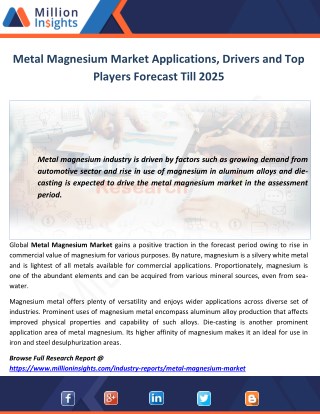 Metal Magnesium Market Applications, Drivers and Top Players Forecast Till 2025