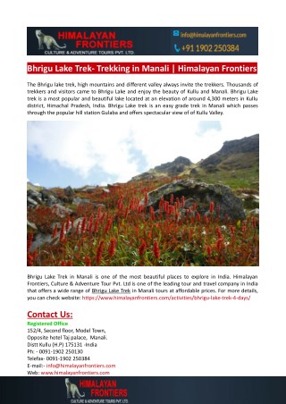 Bhrigu Lake Trek- Trekking in Manali- Himalayan Frontiers