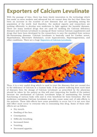 Exporters of Calcium Levulinate