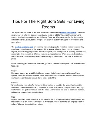 Tips For The Right Sofa Sets For Living Rooms