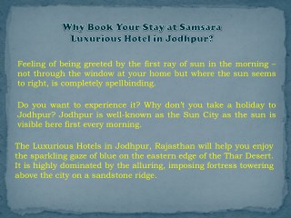 Why Book Your Stay at Samsara Luxurious Hotel in Jodhpur?