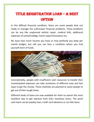 Title Registration Loan – A Best Option