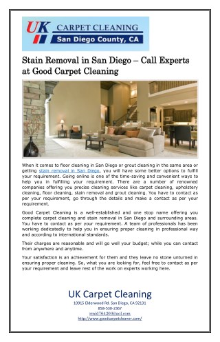 Stain Removal in San Diego – Call Experts at Good Carpet Cleaning