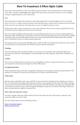How To Construct A Fibre Optic Cable