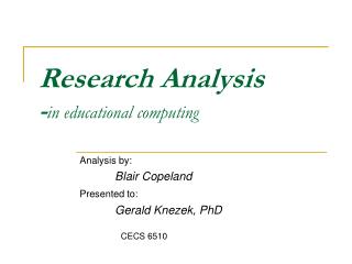 Research Analysis - in educational computing