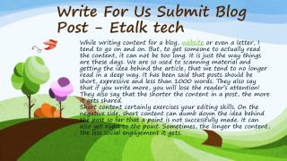 Write For Us Submit Blog Post - Etalk tech