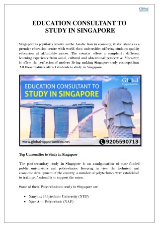 EDUCATION CONSULTANT TO STUDY IN SINGAPORE