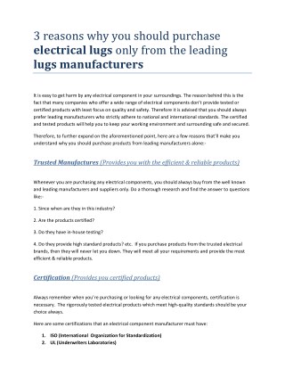 3 reasons why you should purchase electrical lugs only from the leading lugs manufacturers