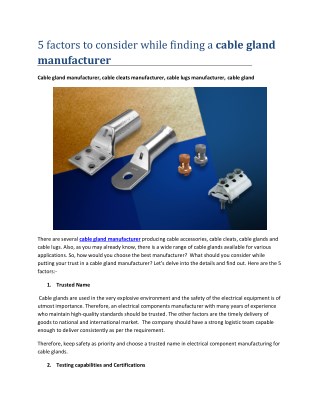 5 factors to consider while finding a cable gland manufacturer