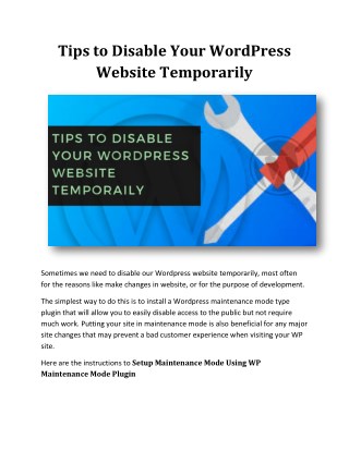 Tips To Disable Your Wordpress Website Temporarily