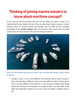 Thinking of joining marine industry to know about maritime concept?