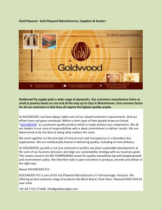 Gold Plywood - Best Plywood Manufacturers, Suppliers & Dealers