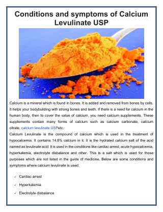 Various Conditions and symptoms of Calcium Levulinate USP