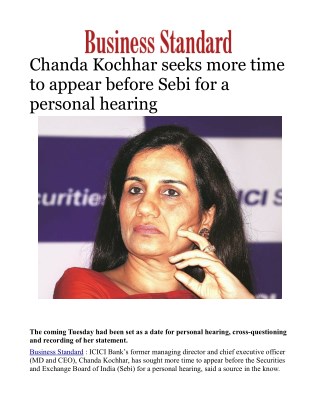 Chanda Kochhar seeks more time to appear before Sebi for a personal hearing