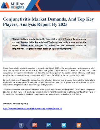 Conjunctivitis Market Demands, And Top Key Players, Analysis Report By 2025